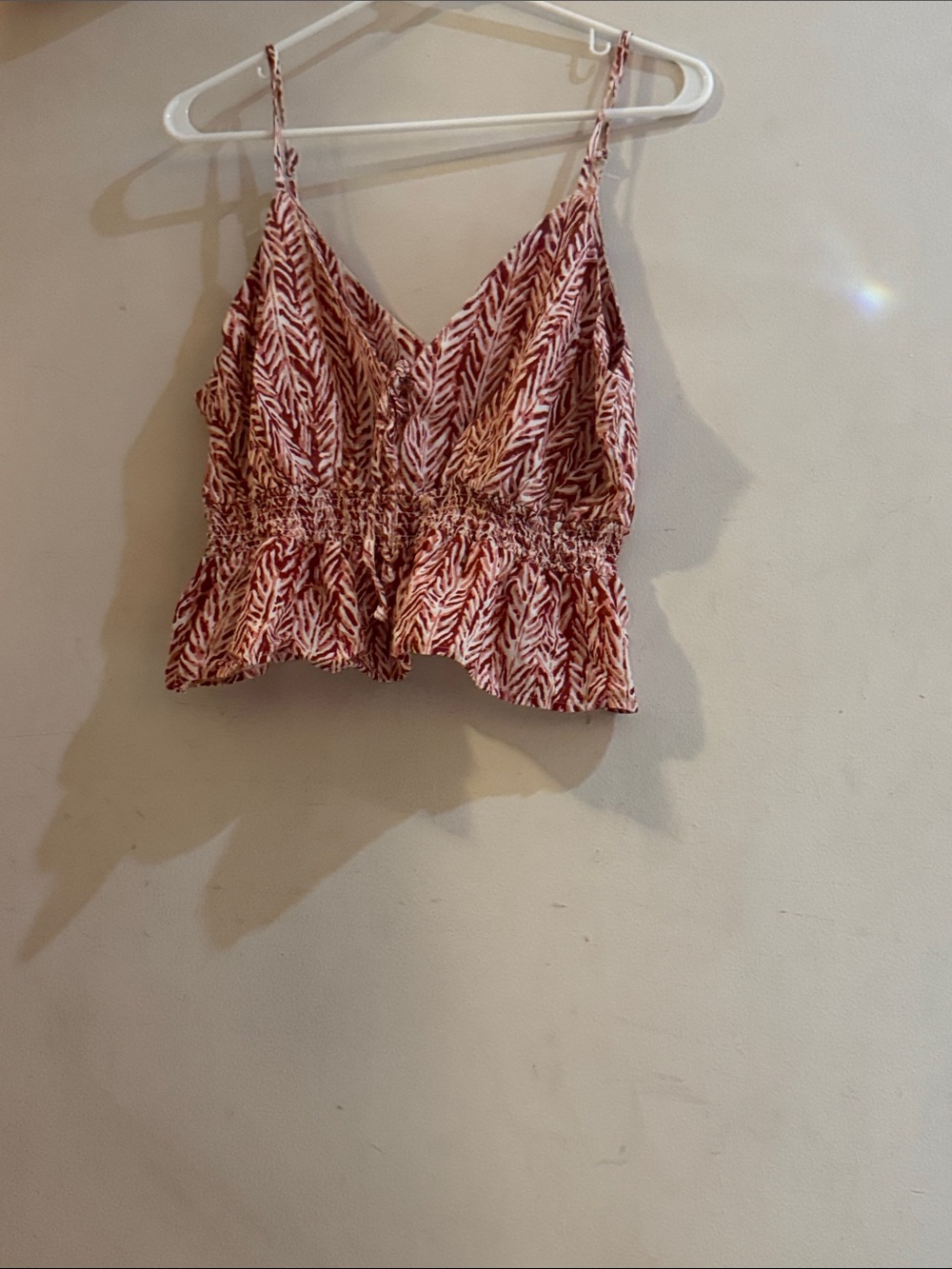 Red Patterned Smocked Peplum Cami Top